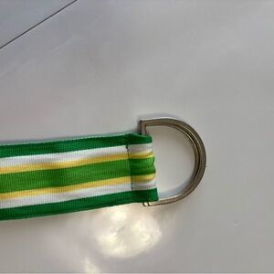Green and Yellow Striped Belt with Silver Buckle